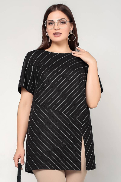 Туника прямого силуэта из текстиля с люрексом на каждый день La rouge 9053 черный - фото 1