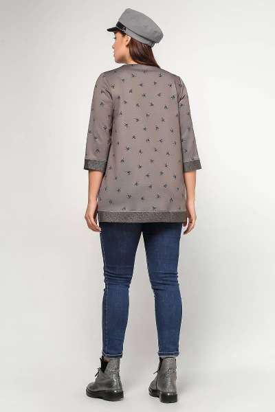Туника трапециевидного силуэта из трикотажа для демисезона La rouge 3196 капучино-(птички) - фото 4