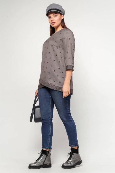 Туника трапециевидного силуэта из трикотажа для демисезона La rouge 3196 капучино-(птички) - фото 3