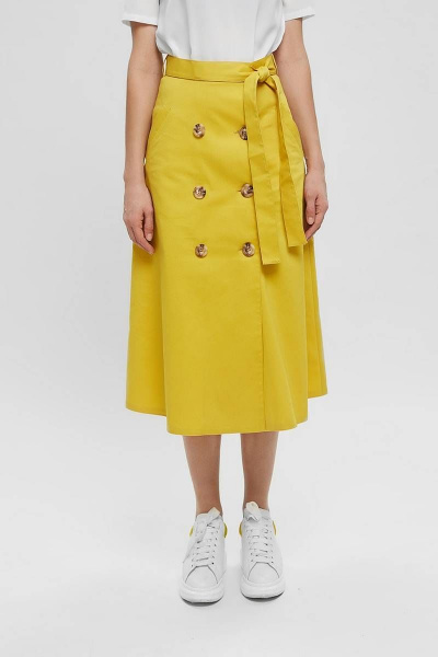 Юбка трапеция демисезонная из хлопкового текстиля Legend Style S-009 горчица - фото 1
