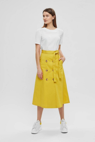 Юбка трапеция демисезонная из хлопкового текстиля Legend Style S-009 горчица - фото 6