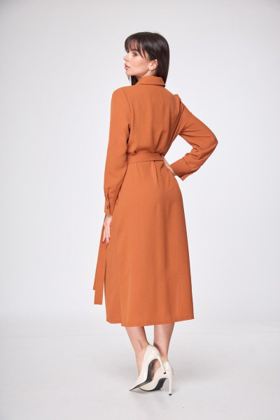 Платье нарядное прямое с разрезами и подчеркнутой талией Anelli 1216 терракот - фото 4