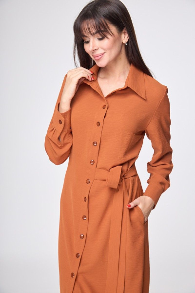 Платье нарядное прямое с разрезами и подчеркнутой талией Anelli 1216 терракот - фото 3