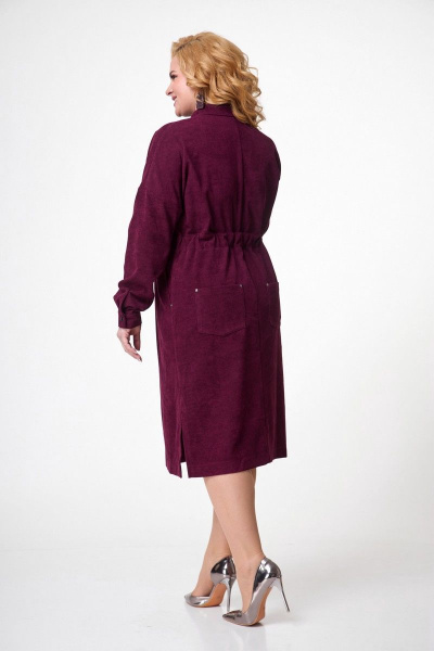Платье вельветовое миди с накладными карманами и поясом Anelli 920 бордо - фото 5