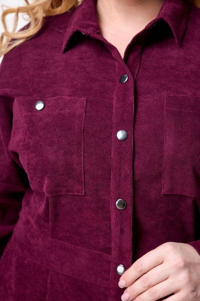 Платье вельветовое миди с накладными карманами и поясом Anelli 920 бордо - фото 4