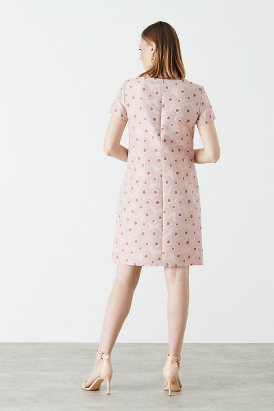 Платье midi с абстрактным принтом и коротким рукавом Nelva 51001 розово-кремовый-жаккард - фото 3