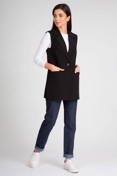 Удлиненный жилет с боковыми карманами и лацканами IVARI 204 черный - фото 4