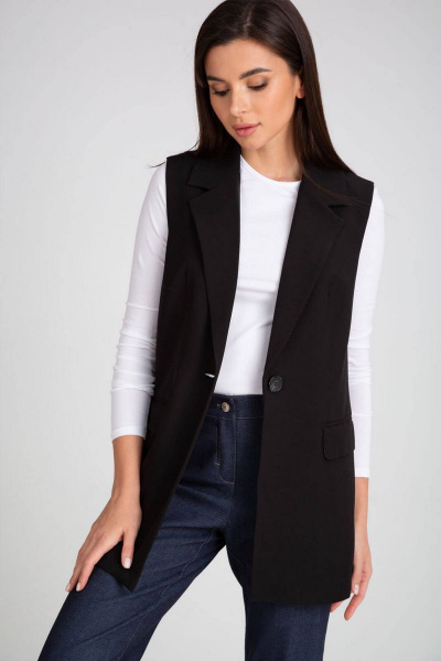 Удлиненный жилет с боковыми карманами и лацканами IVARI 204 черный - фото 1