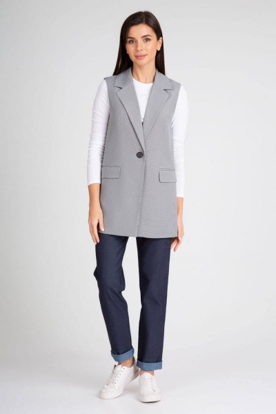 Длинный жилет с рельефами и однобортной застежкой IVARI 204 гусиная_лапка - фото 4