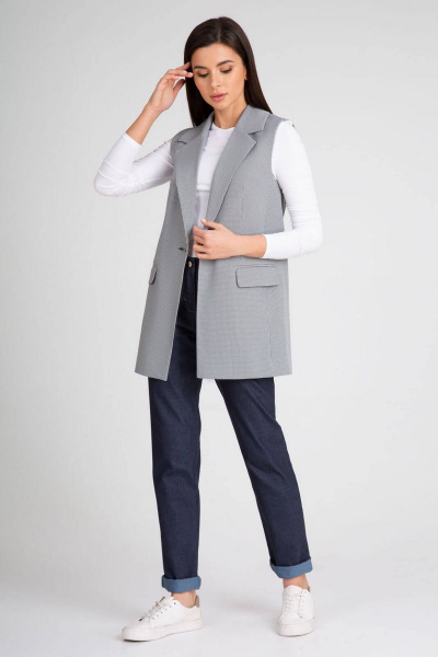 Длинный жилет с рельефами и однобортной застежкой IVARI 204 гусиная_лапка - фото 3