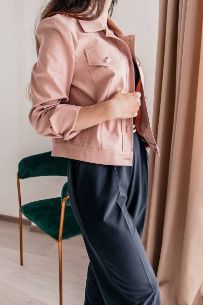 Джинсовый жакет демисезонный розовый из хлопка Legend Style G-005 пудра - фото 10