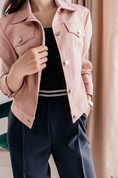 Джинсовый жакет демисезонный розовый из хлопка Legend Style G-005 пудра - фото 9