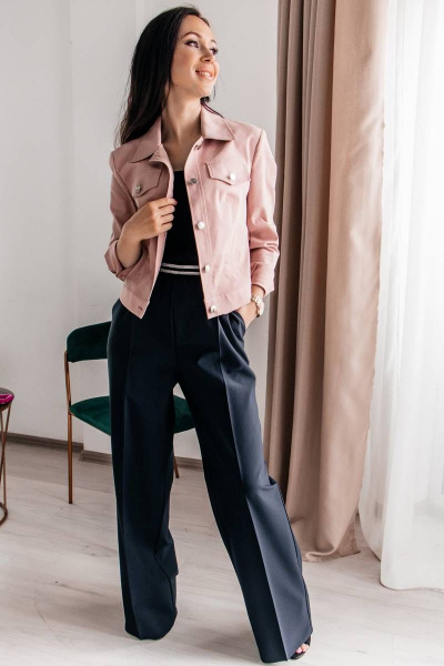 Джинсовый жакет демисезонный розовый из хлопка Legend Style G-005 пудра - фото 8