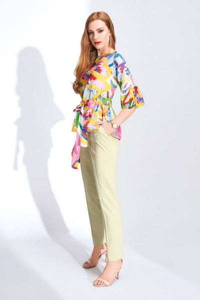 Брюки из костюмного полотна с средним поясом и стрелками Nelva 3722 фисташковый - фото 1