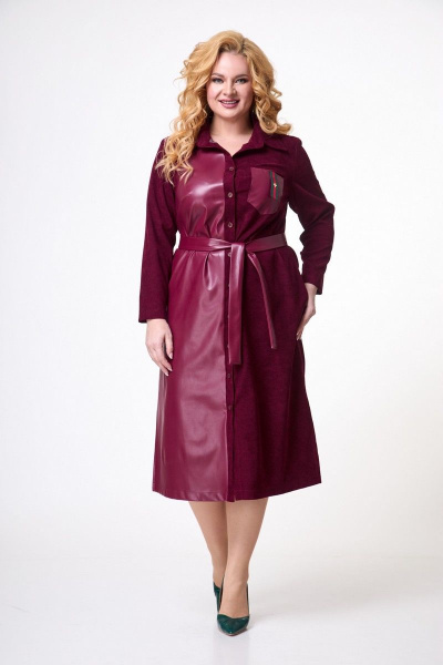 Платье вельветовое с кожаными вставками и карманами Anelli 1247 красный - фото 1