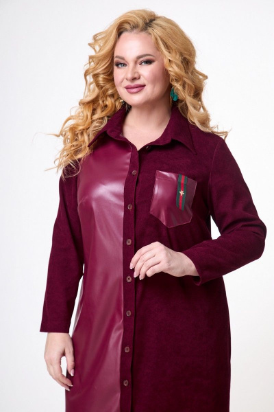 Платье вельветовое с кожаными вставками и карманами Anelli 1247 красный - фото 3