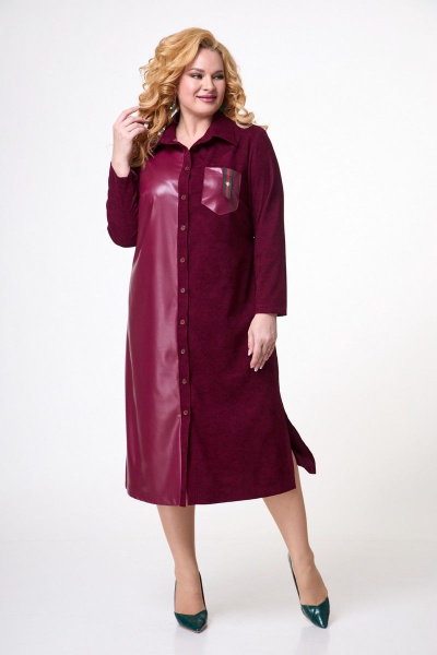 Платье вельветовое с кожаными вставками и карманами Anelli 1247 красный - фото 2