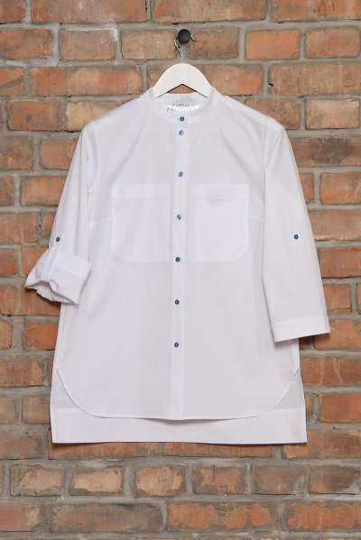 Блуза из хлопка с нагрудными карманами и принтом Andina 102 белый+фольга_бирюза - фото 7