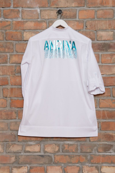 Блуза из хлопка с нагрудными карманами и принтом Andina 102 белый+фольга_бирюза - фото 6