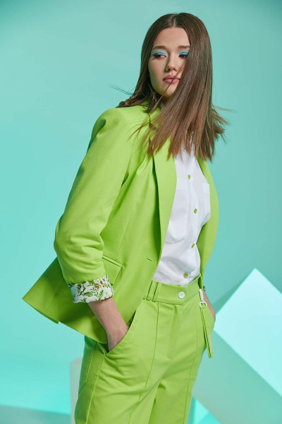 Костюм женский: жакет полуприталенного силуэта и брюки палаццо Andina 902 лайм - фото 3