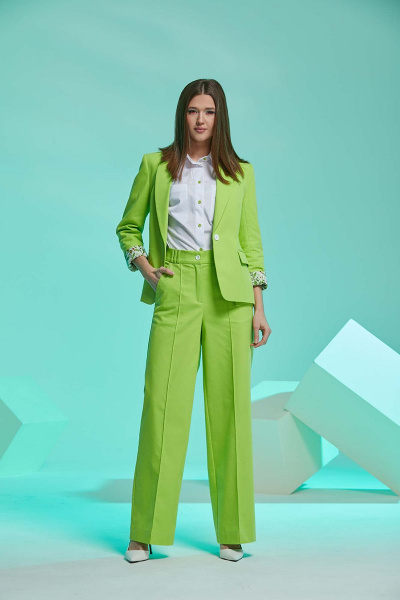 Костюм женский: жакет полуприталенного силуэта и брюки палаццо Andina 902 лайм - фото 1