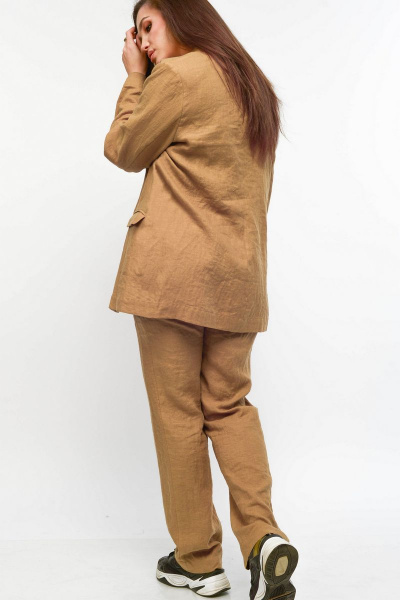 Летний костюм из льна: жакет и брюки прямого кроя MALI 722-020 миндаль - фото 5