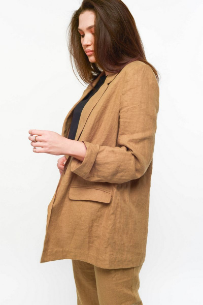 Летний костюм из льна: жакет и брюки прямого кроя MALI 722-020 миндаль - фото 4