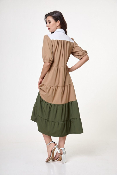 Платье рубашка из текстиля с карманами и резинкой рукава Anelli 1057 ириска - фото 4