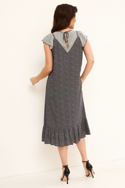 Летнее свободное платье из вискозы с притачным валаном Магия моды 2076 черный+белый - фото 3