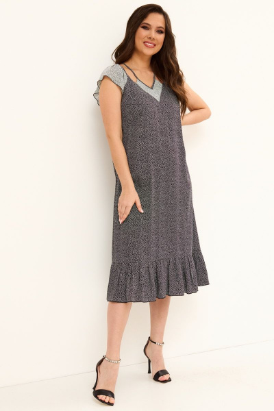 Летнее свободное платье из вискозы с притачным валаном Магия моды 2076 черный+белый - фото 1