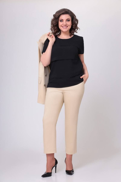 Блуза приталенного силуэта из итальянского крепа Swallow 534 черный - фото 1