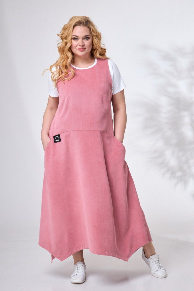 Розовый вельветовый сарафан трансформер в стиле бохо Angelina & Сompany 687 розовый - фото 5