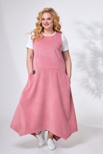 Розовый вельветовый сарафан трансформер в стиле бохо Angelina & Сompany 687 розовый - фото 3