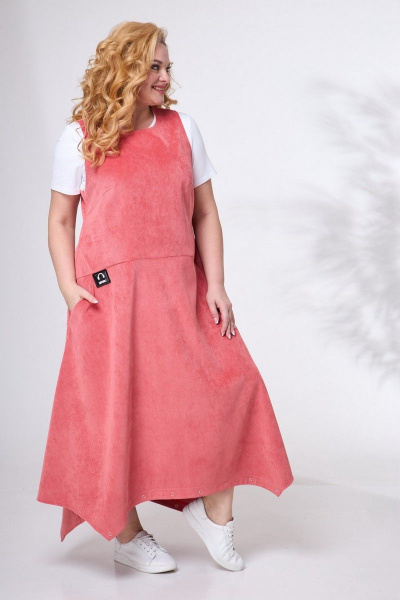 Вельветовый сарафан-бохо с карманами и трансформером Angelina & Сompany 689 коралл - фото 6