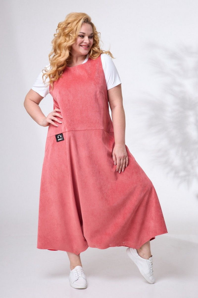 Вельветовый сарафан-бохо с карманами и трансформером Angelina & Сompany 689 коралл - фото 5