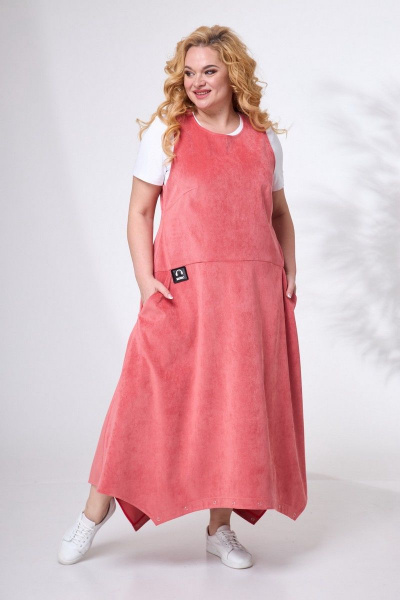 Вельветовый сарафан-бохо с карманами и трансформером Angelina & Сompany 689 коралл - фото 4