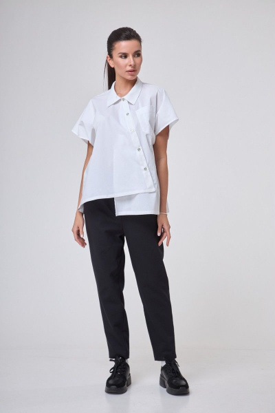 Рубашка ассиметричная до бедра с коротким рукавом Anelli 1227 белый - фото 5