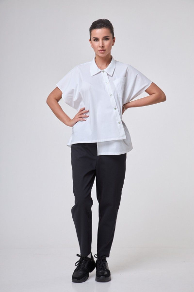 Рубашка ассиметричная до бедра с коротким рукавом Anelli 1227 белый - фото 3