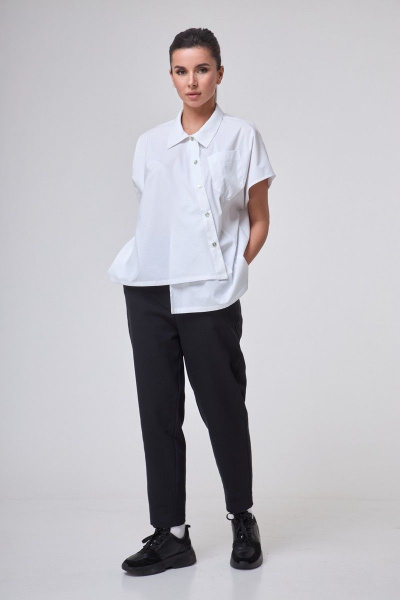 Рубашка ассиметричная до бедра с коротким рукавом Anelli 1227 белый - фото 2