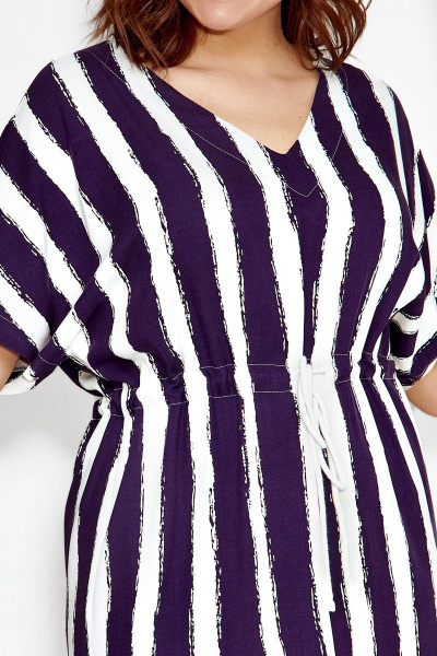 Летнее свободное платье из вискозы с кулисой и карманами IVA 1373 полоска - фото 5