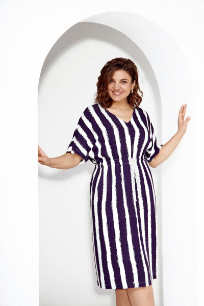 Летнее свободное платье из вискозы с кулисой и карманами IVA 1373 полоска - фото 4