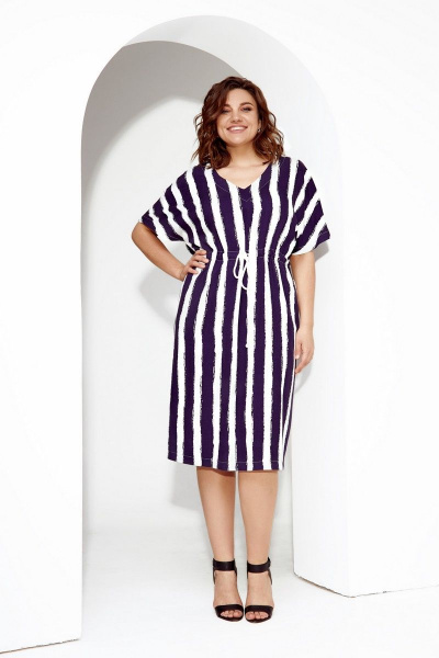 Летнее свободное платье из вискозы с кулисой и карманами IVA 1373 полоска - фото 2