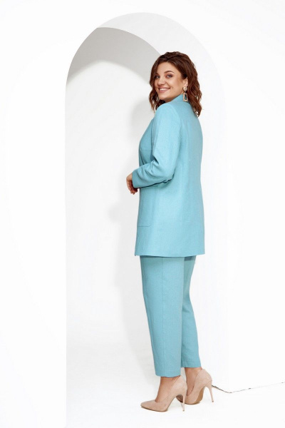 Летний костюм из льна и текстиля с брюками и жакетом IVA 1379 мята - фото 8