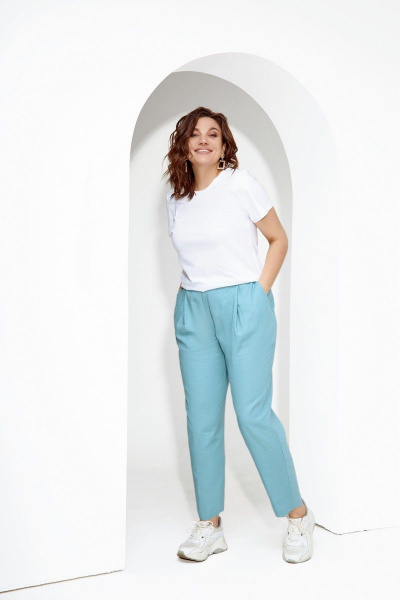 Летний костюм из льна и текстиля с брюками и жакетом IVA 1379 мята - фото 6