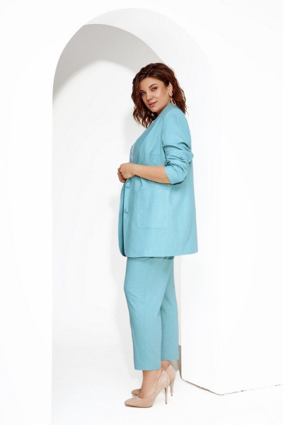 Летний костюм из льна и текстиля с брюками и жакетом IVA 1379 мята - фото 3