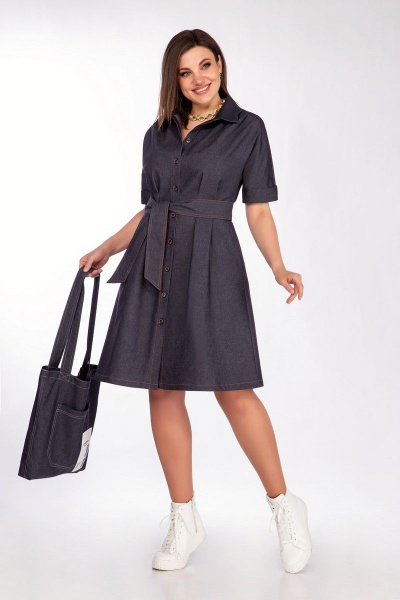 Джинсовое платье с складками и поясом для повседневных образов INVITE 4043 темно-синий - фото 2