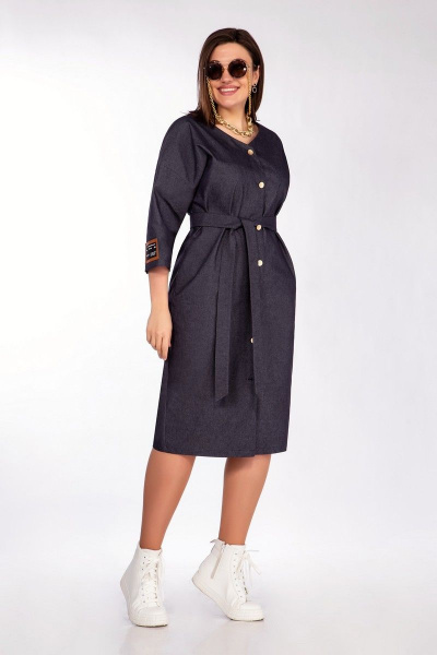 Джинсовое платье-трансформер с поясом и карманами INVITE 4044 темно-синий - фото 1