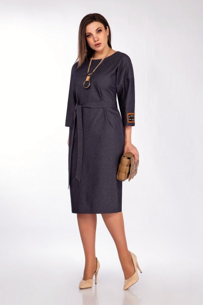 Джинсовое платье-трансформер с поясом и карманами INVITE 4044 темно-синий - фото 2