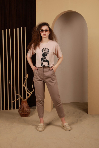 Летняя футболка с принтом в стиле ручной работы Ambera 230-1 песок - фото 1