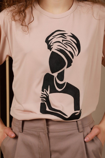 Летняя футболка с принтом в стиле ручной работы Ambera 230-1 песок - фото 2